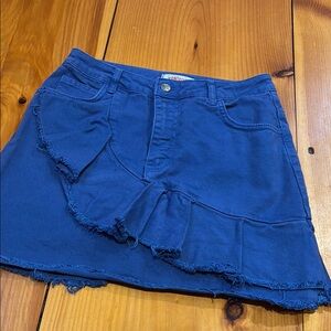 KONTATTO (Italy) M Raw Denim Ruffled Mini Skirt